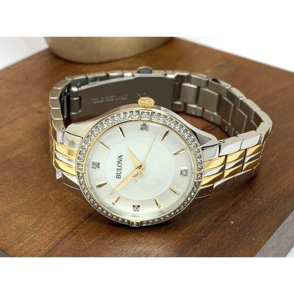 Bulova Women's Watch 98L273 Mother of Pearl Dial Crystal Accent Two Tone - Picture 7 of 13
